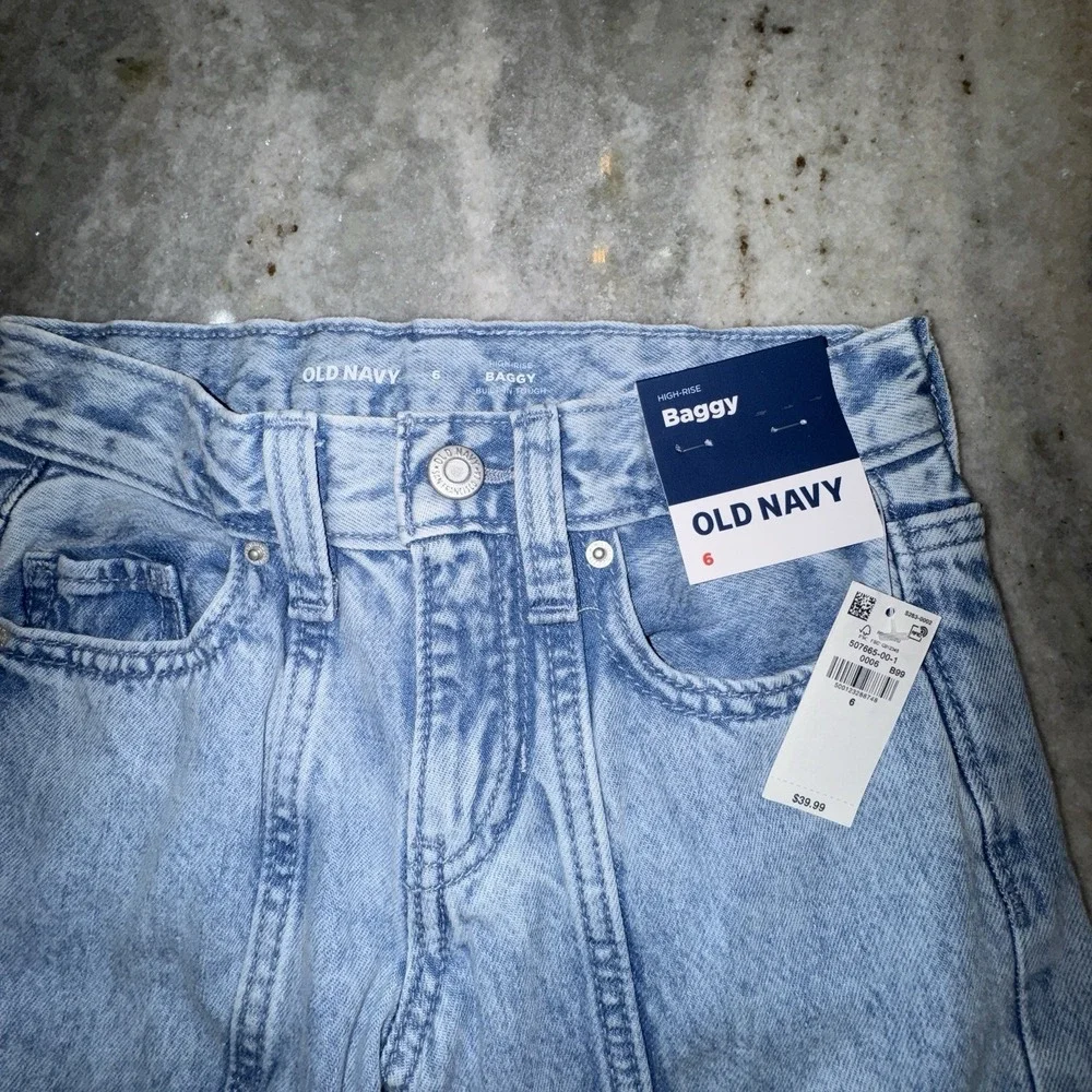 NWT Old Navy Girls Sz 6 Baggy Cargo Jeans Wide Leg High Rise Skater Light‎ Wash